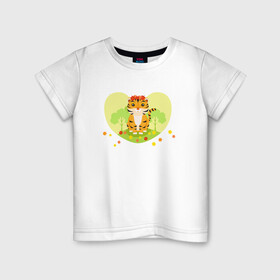 Детская футболка хлопок с принтом Тигренок сердечко в Кировске, 100% хлопок | круглый вырез горловины, полуприлегающий силуэт, длина до линии бедер | 2022 | год тигра | новый год | новый год 2022 | символ года | тигр | тигренок | тигрица | тигры