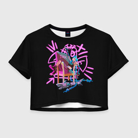 Женская футболка Crop-top 3D с принтом Джинкс на своём месте в Кировске, 100% полиэстер | круглая горловина, длина футболки до линии талии, рукава с отворотами | arcane | jinx | league of legends | lol | moba | аркейн | джинкс | жинкс | лига легенд | лол | моба