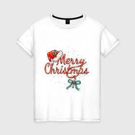 Женская футболка хлопок с принтом Merry Christmas 2022 в Кировске, 100% хлопок | прямой крой, круглый вырез горловины, длина до линии бедер, слегка спущенное плечо | 2022 | merry christmas | нг | новогодняя | новый год | рождество