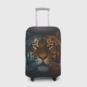 Чехол для чемодана 3D с принтом Тигр с голубыми глазами в Кировске, 86% полиэфир, 14% спандекс | двустороннее нанесение принта, прорези для ручек и колес | tiger | животное | символ года | тигр | хищник