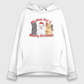 Женское худи Oversize хлопок с принтом We Wish You a Meowy Christmas в Кировске, френч-терри — 70% хлопок, 30% полиэстер. Мягкий теплый начес внутри —100% хлопок | боковые карманы, эластичные манжеты и нижняя кромка, капюшон на магнитной кнопке | art | cats | christmas | drawing | holiday | merry christmas | new year | seals | snow | арт | котики | коты | кошки | новый год | праздник | рисунок | рождество | снег