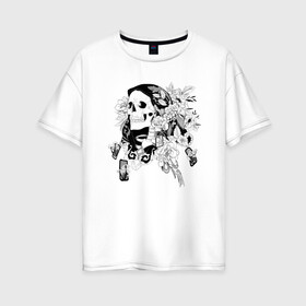 Женская футболка хлопок Oversize с принтом Леди Смерть в Кировске, 100% хлопок | свободный крой, круглый ворот, спущенный рукав, длина до линии бедер
 | гадалка | монстр | музыка | психоделика | рок | хоррор | череп