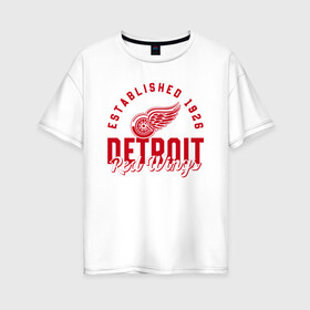 Женская футболка хлопок Oversize с принтом Detroit Red Wings | Детройт Ред Вингз в Кировске, 100% хлопок | свободный крой, круглый ворот, спущенный рукав, длина до линии бедер
 | detroit | hockey | ice | nhl | red | sport | team | wings | winter | вингз | детройт | красные | крылья | лед | нхл | ред | спорт | хоккеей | шайбу