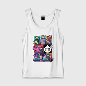 Женская майка хлопок с принтом BT21 POP ART в Кировске, 95% хлопок, 5% эластан |  | bangtan | beyond | boys | boysband | bts | hip hop | k pop | korea | music | pop art | scene | бтс | ви | джонгук | корея | музыка | поп арт | сюга | хип хоп | чимин | чин