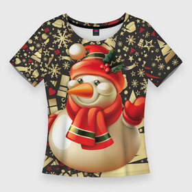 Женская футболка 3D Slim с принтом СНЕГОВИК 2022 в Кировске,  |  | 2022 | newyear | детям | зима | красивый | лучшее | необычный | новый год | подарок | праздники | рождество | снеговик | топ