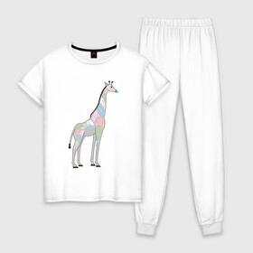 Женская пижама хлопок с принтом Волшебный жираф в Кировске, 100% хлопок | брюки и футболка прямого кроя, без карманов, на брюках мягкая резинка на поясе и по низу штанин | автралия | африка | волшебство | животное | жираф | зверь | мило | милота | мозаика | редкое животное | сказка | цвета | чудо | экзотика
