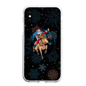 Чехол для iPhone XS Max матовый с принтом Олень и Santa. в Кировске, Силикон | Область печати: задняя сторона чехла, без боковых панелей | 2022 | happy new year | merry christmas | rdnewyear22 | santa | год тигра | зима близко | нг | новогодний | новый год | новый год 2022 | олень | рождество | санта | символ 2022 года | снежинки