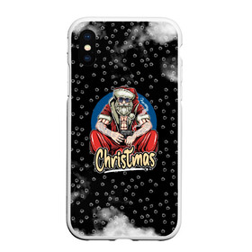 Чехол для iPhone XS Max матовый с принтом Merry Christmas Santa с пистолетом. в Кировске, Силикон | Область печати: задняя сторона чехла, без боковых панелей | Тематика изображения на принте: 2022 | happy new year | merry christmas | santa | год тигра | зима близко | нг | новогодний | новый год | новый год 2022 | рождество | символ 2022 года | следы от пуль | снежинки