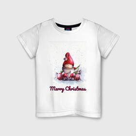 Детская футболка хлопок с принтом Рождественский гномик в Кировске, 100% хлопок | круглый вырез горловины, полуприлегающий силуэт, длина до линии бедер | гномик | детство | игрушка | новый год | праздник | рождество