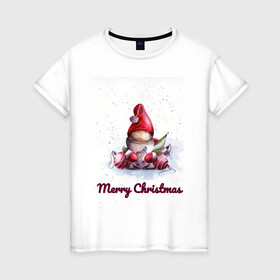 Женская футболка хлопок с принтом Рождественский гномик в Кировске, 100% хлопок | прямой крой, круглый вырез горловины, длина до линии бедер, слегка спущенное плечо | гномик | детство | игрушка | новый год | праздник | рождество