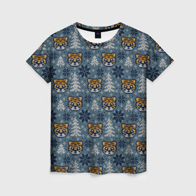 Женская футболка 3D с принтом Пиксельный новый 2022 год в Кировске, 100% полиэфир ( синтетическое хлопкоподобное полотно) | прямой крой, круглый вырез горловины, длина до линии бедер | 2022 | год тигра | новый год | новый год 2022 | символ года | тигр | тигренок | тигрица | тигры