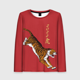 Женский лонгслив 3D с принтом Тигр идёт! в Кировске, 100% полиэстер | длинные рукава, круглый вырез горловины, полуприлегающий силуэт | год тигра | иероглиф | китайский иероглиф | китайский новый год | новый год | тигр