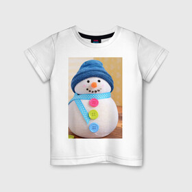 Детская футболка хлопок с принтом Счастливый снеговичок в Кировске, 100% хлопок | круглый вырез горловины, полуприлегающий силуэт, длина до линии бедер | детство | зима 2022 | новый год | праздник | радость | снеговик | счастье