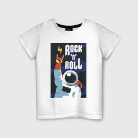 Детская футболка хлопок с принтом Space Rocknroll в Кировске, 100% хлопок | круглый вырез горловины, полуприлегающий силуэт, длина до линии бедер | astronaut | gesture | music | rocknroll | space | spacesuit | жест | космонавт | космос | музыка | скафандр