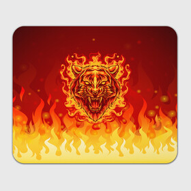 Прямоугольный коврик для мышки с принтом Огненный тигр в пламени в Кировске, натуральный каучук | размер 230 х 185 мм; запечатка лицевой стороны | огонь | пламя | символ года | тигр | хищник