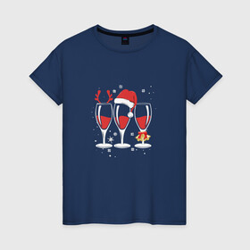 Женская футболка хлопок с принтом Бокалы шампанского для двоих в Кировске, 100% хлопок | прямой крой, круглый вырез горловины, длина до линии бедер, слегка спущенное плечо | 2022 | бокалы | девушке | для двоих | на подарок | новый год | символ года | шампанское