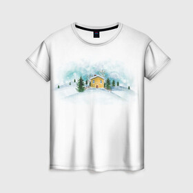 Женская футболка 3D с принтом Нежность. Зимний пейзаж в Кировске, 100% полиэфир ( синтетическое хлопкоподобное полотно) | прямой крой, круглый вырез горловины, длина до линии бедер | зима | зимний пейзаж | нежность | новогодний | пейзаж | снег