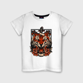 Детская футболка хлопок с принтом Японский дерзкий тигр в Кировске, 100% хлопок | круглый вырез горловины, полуприлегающий силуэт, длина до линии бедер | Тематика изображения на принте: 2022 год | tigr | toger | год тигра | новый год 2022 | новый год тигра | тигр | тигра | тигрёнок