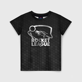 Детская футболка 3D с принтом Rocket League Metal Logo в Кировске, 100% гипоаллергенный полиэфир | прямой крой, круглый вырез горловины, длина до линии бедер, чуть спущенное плечо, ткань немного тянется | auto | avto | car | race | rocket league | авто | гонки | машина | рокет лига | тачка
