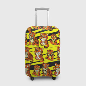 Чехол для чемодана 3D с принтом Няшные Тигрята в Кировске, 86% полиэфир, 14% спандекс | двустороннее нанесение принта, прорези для ручек и колес | желтый | звери | кошка | полосатый | тигр | шерсть