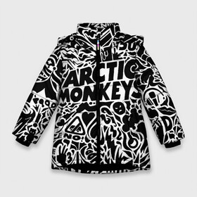 Зимняя куртка для девочек 3D с принтом Arctic monkeys Pattern в Кировске, ткань верха — 100% полиэстер; подклад — 100% полиэстер, утеплитель — 100% полиэстер. | длина ниже бедра, удлиненная спинка, воротник стойка и отстегивающийся капюшон. Есть боковые карманы с листочкой на кнопках, утяжки по низу изделия и внутренний карман на молнии. 

Предусмотрены светоотражающий принт на спинке, радужный светоотражающий элемент на пуллере молнии и на резинке для утяжки. | alternative | arctic monkeys | metall | music | rock | альтернатива | арктик монкейс | арктические обезьяны | металл | музыка | рок