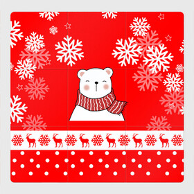 Магнитный плакат 3Х3 с принтом НОВОГОДНИЙ МИШКА МИЛЫЙ МИШКА в Кировске, Полимерный материал с магнитным слоем | 9 деталей размером 9*9 см | 2021 | happy new year | new year | деда мороза | игрушка | к нам приходит | как у всех | клауса | костюм | медведь | мишка | новогодний | новый год | праздник | рекомендации | рождество | санты | снег | снежинки