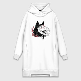 Платье-худи хлопок с принтом Fashionable avant garde wolf в Кировске,  |  | Тематика изображения на принте: bones | fangs | fashion | flowers | hype | jaw | skull | teeth | vanguard | wolf | авангард | волк | зубы | клыки | мода | пасть | хайп | цветы | череп