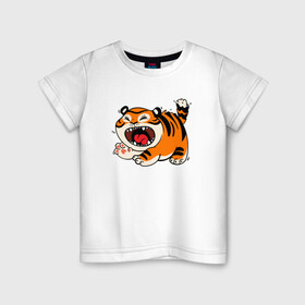 Детская футболка хлопок с принтом Злой рычащий тигр в Кировске, 100% хлопок | круглый вырез горловины, полуприлегающий силуэт, длина до линии бедер | 2022 | год тигра | новый год | новый год 2022 | символ года | тигр | тигренок | тигрица | тигры