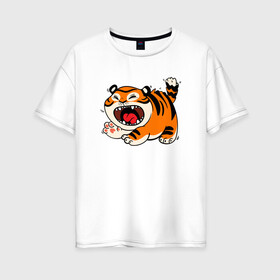 Женская футболка хлопок Oversize с принтом Злой рычащий тигр в Кировске, 100% хлопок | свободный крой, круглый ворот, спущенный рукав, длина до линии бедер
 | 2022 | год тигра | новый год | новый год 2022 | символ года | тигр | тигренок | тигрица | тигры
