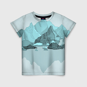 Детская футболка 3D с принтом Голубой горный пейзаж с темно-серыми тенями в Кировске, 100% гипоаллергенный полиэфир | прямой крой, круглый вырез горловины, длина до линии бедер, чуть спущенное плечо, ткань немного тянется | Тематика изображения на принте: голубые горы | горный | горный массив | горный пейзаж | горы | горы в снегу | для сноуборда | для туристов | заснеженные горы | зимние горы | зимний | лыжный | снежные горы | сноуборд