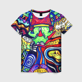 Женская футболка 3D с принтом ПСИХОДЕЛЛА в Кировске, 100% полиэфир ( синтетическое хлопкоподобное полотно) | прямой крой, круглый вырез горловины, длина до линии бедер | абстракция | пестрый | психоделика | цветной | яркий
