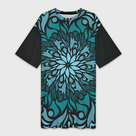 Платье-футболка 3D с принтом Зеленая мандала в Кировске,  |  | зеленый | медитативный | медитация | орнамент | переплетение | растительный | узор | цветочный