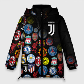 Женская зимняя куртка Oversize с принтом JUVENTUS LOGOBOMBING SPORT в Кировске, верх — 100% полиэстер; подкладка — 100% полиэстер; утеплитель — 100% полиэстер | длина ниже бедра, силуэт Оверсайз. Есть воротник-стойка, отстегивающийся капюшон и ветрозащитная планка. 

Боковые карманы с листочкой на кнопках и внутренний карман на молнии | black white | cr7 | fc juventus | football | juve | juventus | ronaldo | sport | бык | роналдо | роналду | спорт | футбол | чёрно белый | ювентус