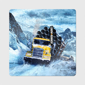 Магнит виниловый Квадрат с принтом SnowRunner грузовик в Кировске, полимерный материал с магнитным слоем | размер 9*9 см, закругленные углы | auto | car | mudrunner | snow runner | snowrunner | авто | бездорожье | внедорожник | вождение | грузовик | дальнобойщики | машина | симулятор | снег | тягач | фура