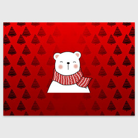 Поздравительная открытка с принтом МЕДВЕЖОНОК УМКА БЕЛЫЙ МИШКА в Кировске, 100% бумага | плотность бумаги 280 г/м2, матовая, на обратной стороне линовка и место для марки
 | 2021 | new year | деда мороза | друг | ёлка | ёлочка | к нам приходит | как у всех | клауса | костюм | красный | медведь | медвежонок | новогодний | новый год | праздник | рекомендации | рождество | санты | узор