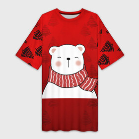 Платье-футболка 3D с принтом МЕДВЕЖОНОК УМКА  БЕЛЫЙ МИШКА в Кировске,  |  | 2021 | new year | деда мороза | друг | ёлка | ёлочка | к нам приходит | как у всех | клауса | костюм | красный | медведь | медвежонок | новогодний | новый год | праздник | рекомендации | рождество | санты | узор