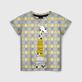 Детская футболка 3D с принтом Милая жирафа в шарфе в Кировске, 100% гипоаллергенный полиэфир | прямой крой, круглый вырез горловины, длина до линии бедер, чуть спущенное плечо, ткань немного тянется | высокий | графика | длинная шея | животное | жираф | кружочки