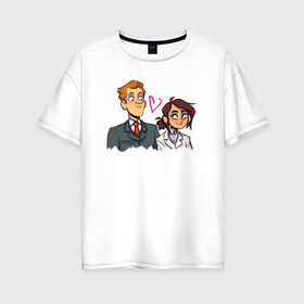 Женская футболка хлопок Oversize с принтом Бретт & Рейган в Кировске, 100% хлопок | свободный крой, круглый ворот, спущенный рукав, длина до линии бедер
 | девушка | инженер | парень | персонажи | сотридник
