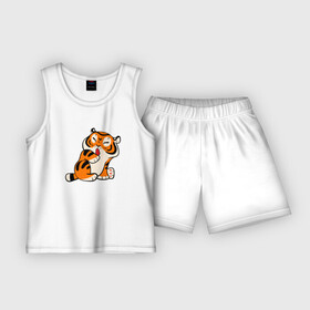 Детская пижама с шортами хлопок с принтом забавный тигр показывает язык в Кировске,  |  | Тематика изображения на принте: 2022 | год тигра | новый год | новый год 2022 | символ года | тигр | тигренок | тигрица | тигры