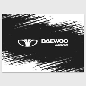 Поздравительная открытка с принтом DAEWOO | Autosport | Краска в Кировске, 100% бумага | плотность бумаги 280 г/м2, матовая, на обратной стороне линовка и место для марки
 | auto | autosport | daewoo | logo | moto | symbol | авто | автомобиль | гонки | дэо | дэу | знак | краска | лого | логотип | логотипы | марка | матиз | машина | мото | нексия | символ | символы