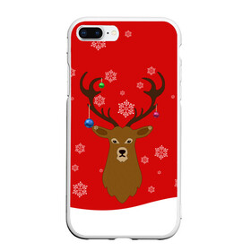 Чехол для iPhone 7Plus/8 Plus матовый с принтом Новогодний олень New Years Deer в Кировске, Силикон | Область печати: задняя сторона чехла, без боковых панелей | Тематика изображения на принте: 2021 | 2022 | happy new year | happy new year 2022 | новый год | олень | снег | снежинки | снежный олень | сугроб