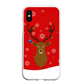 Чехол для iPhone XS Max матовый с принтом Новогодний олень New Years Deer в Кировске, Силикон | Область печати: задняя сторона чехла, без боковых панелей | 2021 | 2022 | happy new year | happy new year 2022 | новый год | олень | снег | снежинки | снежный олень | сугроб