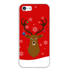 Чехол для iPhone 5/5S матовый с принтом Новогодний олень New Years Deer в Кировске, Силикон | Область печати: задняя сторона чехла, без боковых панелей | Тематика изображения на принте: 2021 | 2022 | happy new year | happy new year 2022 | новый год | олень | снег | снежинки | снежный олень | сугроб