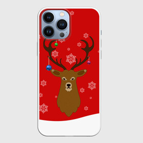 Чехол для iPhone 13 Pro Max с принтом Новогодний олень | New Years Deer в Кировске,  |  | Тематика изображения на принте: 2021 | 2022 | happy new year | happy new year 2022 | новый год | олень | снег | снежинки | снежный олень | сугроб