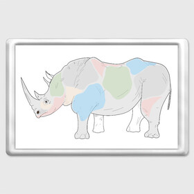 Магнит 45*70 с принтом Волшебный носорог в Кировске, Пластик | Размер: 78*52 мм; Размер печати: 70*45 | африка | волшебство | животное | животные | звери | зверь | мило | милота | носорог | пятна | пятнистый | разноцветный | сказка | экзотика