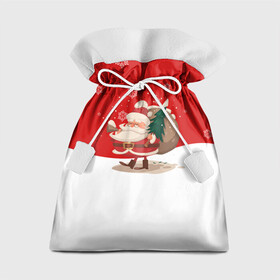 Подарочный 3D мешок с принтом Новогодний санта New Years Santa в Кировске, 100% полиэстер | Размер: 29*39 см | Тематика изображения на принте: 2021 | 2022 | happy new year | happy new year 2022 | santa | дед мороз | новый год | подарки | санта | снег | снегопад | снежинки | сугроб