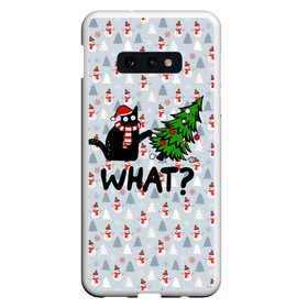 Чехол для Samsung S10E с принтом WHAT CAT | CHRISTMAS в Кировске, Силикон | Область печати: задняя сторона чехла, без боковых панелей | 2020 | 2021 | 2022 | cat | cats | christmas | merry | what | ват | кот | леденец | мяу | нг | новогодний | новый год | олени | рождество | свитер | узоры