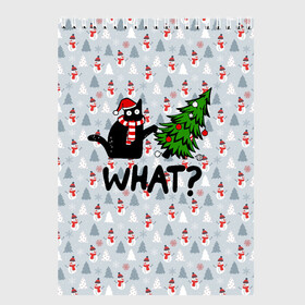 Скетчбук с принтом WHAT CAT | CHRISTMAS в Кировске, 100% бумага
 | 48 листов, плотность листов — 100 г/м2, плотность картонной обложки — 250 г/м2. Листы скреплены сверху удобной пружинной спиралью | Тематика изображения на принте: 2020 | 2021 | 2022 | cat | cats | christmas | merry | what | ват | кот | леденец | мяу | нг | новогодний | новый год | олени | рождество | свитер | узоры