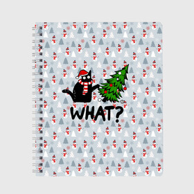 Тетрадь с принтом WHAT CAT | CHRISTMAS в Кировске, 100% бумага | 48 листов, плотность листов — 60 г/м2, плотность картонной обложки — 250 г/м2. Листы скреплены сбоку удобной пружинной спиралью. Уголки страниц и обложки скругленные. Цвет линий — светло-серый
 | 2020 | 2021 | 2022 | cat | cats | christmas | merry | what | ват | кот | леденец | мяу | нг | новогодний | новый год | олени | рождество | свитер | узоры