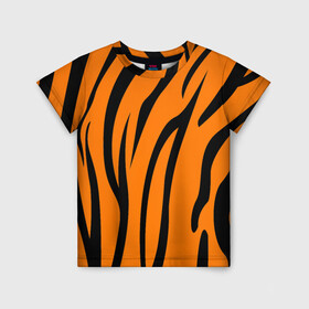 Детская футболка 3D с принтом Текстура тигра/tiger в Кировске, 100% гипоаллергенный полиэфир | прямой крой, круглый вырез горловины, длина до линии бедер, чуть спущенное плечо, ткань немного тянется | Тематика изображения на принте: tiger | кошка | оранжевый черный | символ 22 года | текстура | тигр
